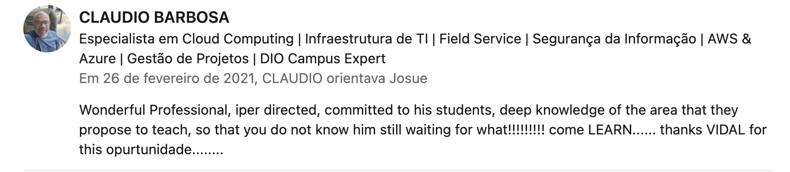 Recomendação LinkedIn 13